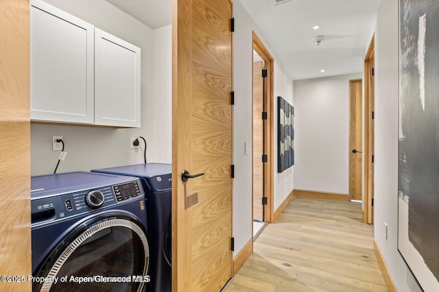 77 Wood Rd Unit 507-10, Snowmass Village, CO 81615 - laundry area with independent washer and dryer, cabinet space, light wood finished floors, and recessed lighting