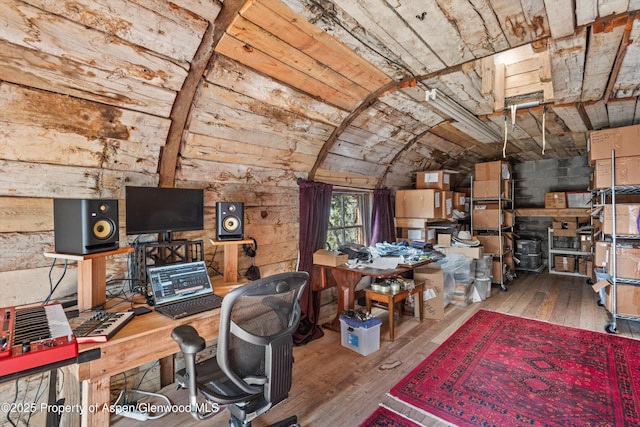 679 Pinon Dr, Basalt, CO 81621 - home office featuring hardwood / wood-style flooring and lofted ceiling