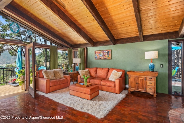 679 Pinon Dr, Basalt, CO 81621 - living area with wooden ceiling and brick flooring