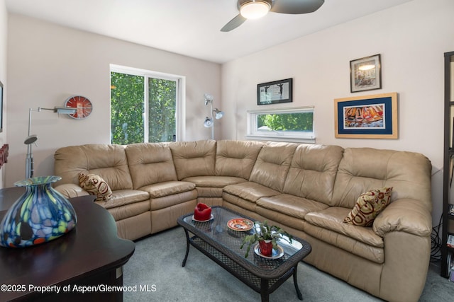 905 Meadow Run, Glenwood Springs, CO 81601 - carpeted living room featuring healthy amount of natural light and a ceiling fan