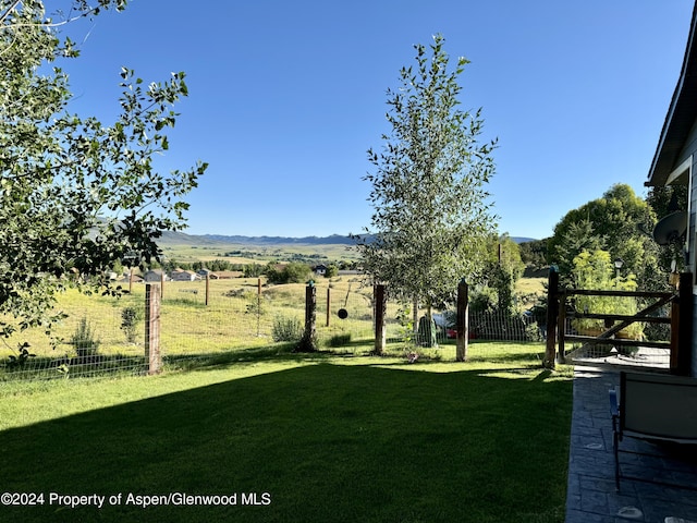 view of yard featuring a mountain view and a rural view