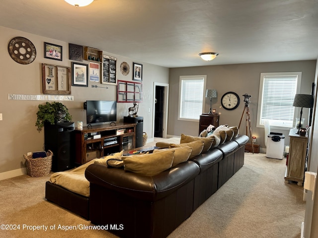 living room with light carpet