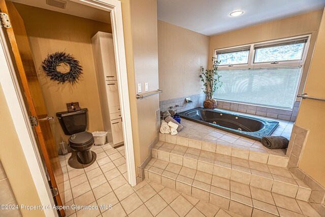 1001 Alta Ct, Craig, CO 81625 - bathroom with tile patterned flooring, a jetted tub, and toilet