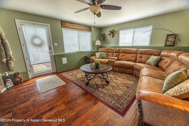 1001 Alta Ct, Craig, CO 81625 - living area with wood finished floors, a ceiling fan, and healthy amount of natural light