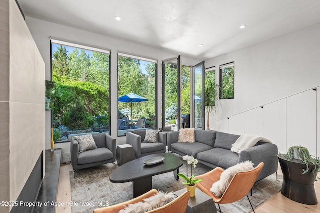 155 Lone Pine Rd Unit 2, Aspen, CO 81611 - living area with wood finished floors and recessed lighting