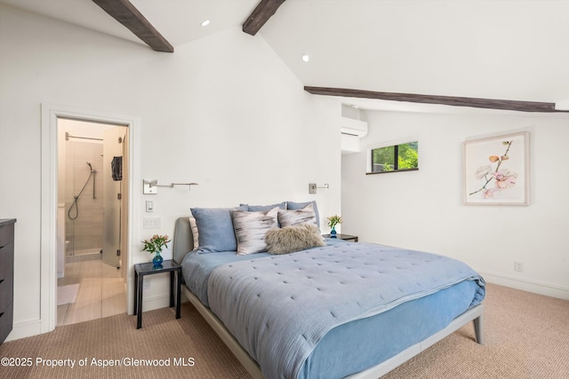 155 Lone Pine Rd Unit 2, Aspen, CO 81611 - bedroom with carpet flooring, an AC wall unit, recessed lighting, and connected bathroom