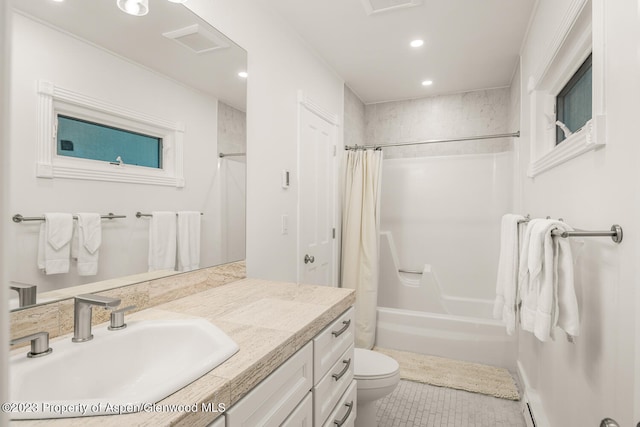1195 E Cooper Ave Unit A, Aspen, CO 81611 - full bath with vanity, tile patterned floors, recessed lighting, and shower / tub combo with curtain