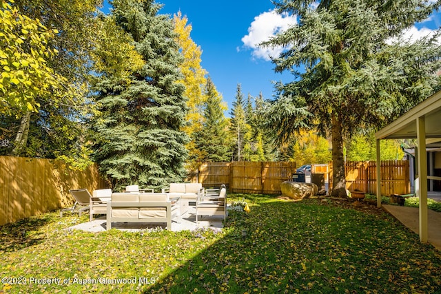 1195 E Cooper Ave Unit A, Aspen, CO 81611 - fenced backyard with an outdoor hangout area and a patio area
