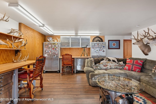 living area with wood finished floors