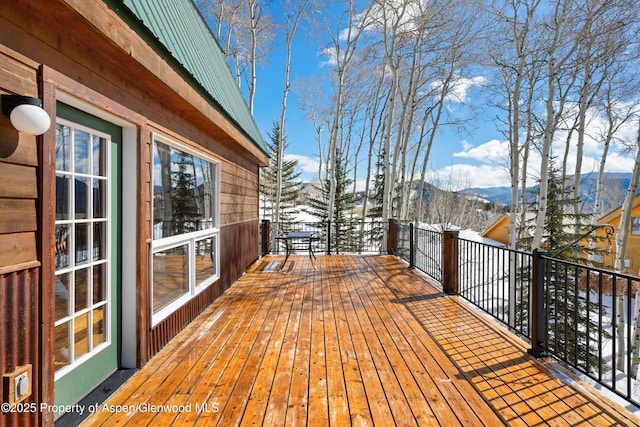 deck featuring a mountain view