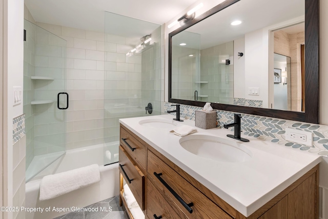 800 S Mill St Unit 105, Aspen, CO 81611 - bathroom with double vanity and enclosed tub / shower combo