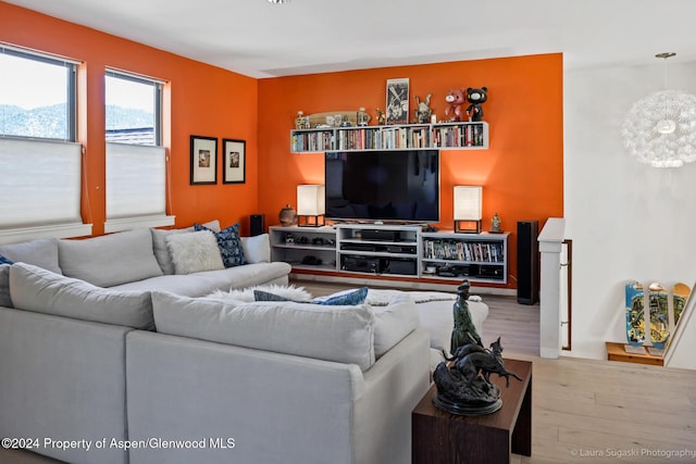 living room with hardwood / wood-style flooring