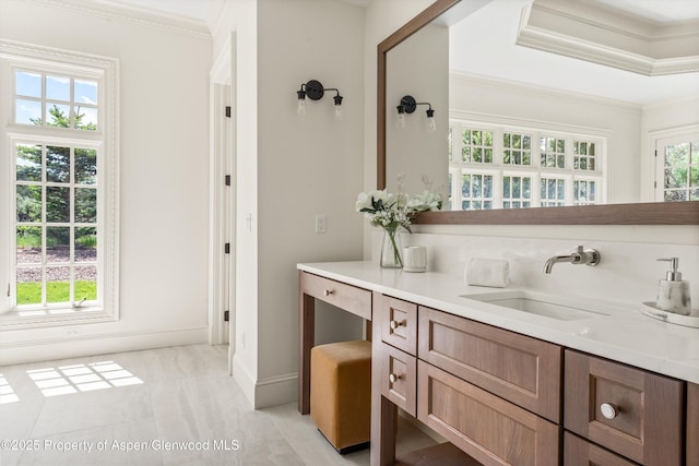 2959 County Road 103, Carbondale, CO 81623 - bathroom with vanity, crown molding, and marble finish flooring