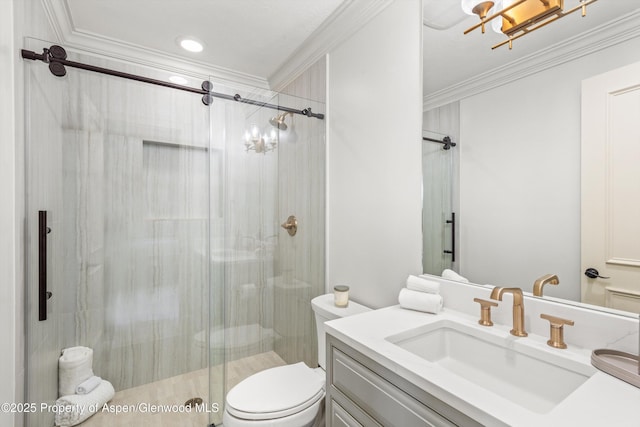 2959 County Road 103, Carbondale, CO 81623 - bathroom featuring vanity, a shower stall, and ornamental molding