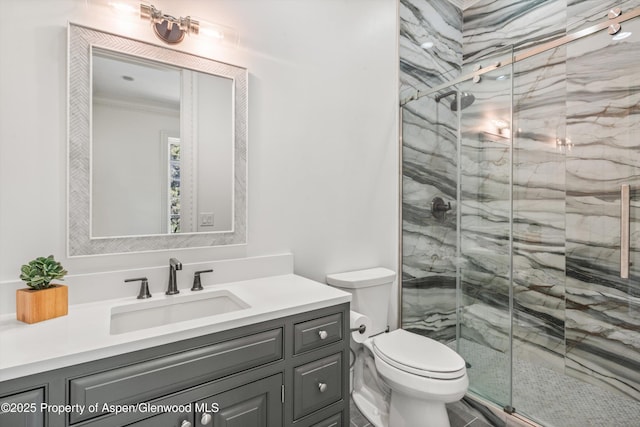 2959 County Road 103, Carbondale, CO 81623 - bathroom with vanity, a shower stall, and crown molding