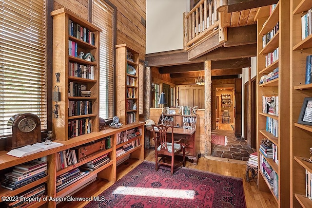 35 Starlit Ln, Snowmass, CO 81654 - sitting room with hardwood / wood-style floors and wooden walls
