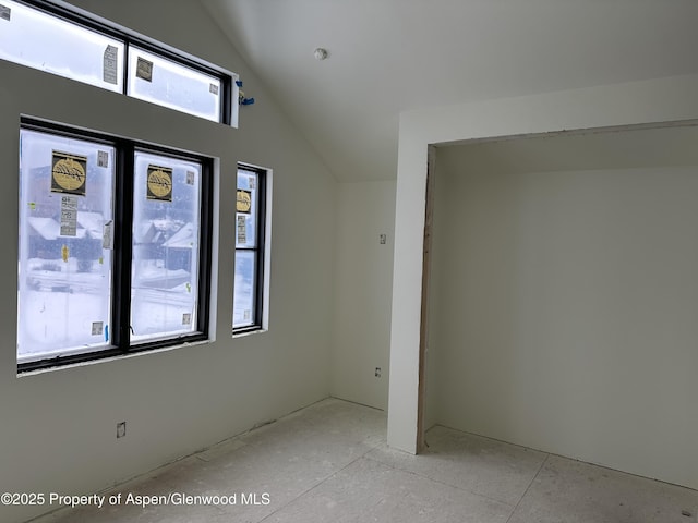 spare room featuring vaulted ceiling