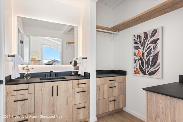 bathroom featuring hardwood / wood-style floors and vanity