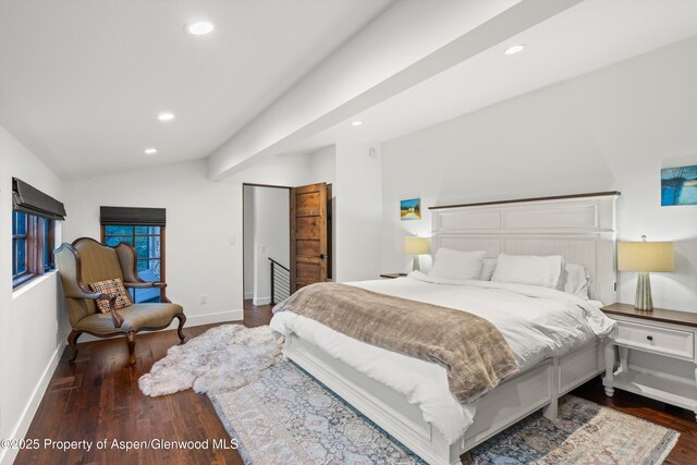 1108 County Road 110, Glenwood Springs, CO 81601 - bedroom featuring vaulted ceiling, wood finished floors, recessed lighting, and baseboards