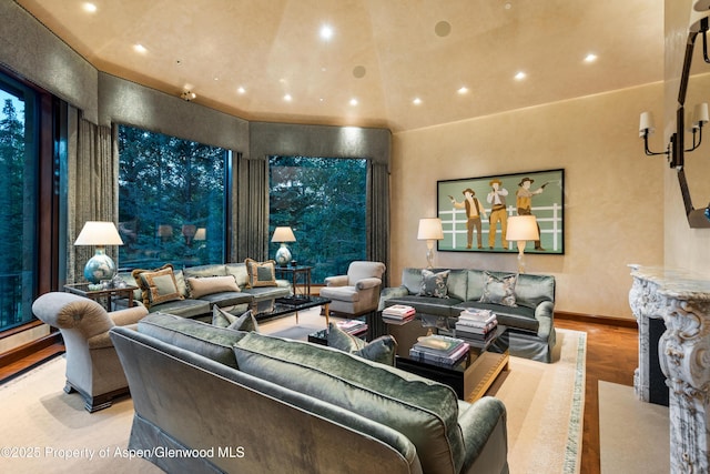 64 Pitkin Way, Aspen, CO 81611 - living room featuring recessed lighting, wood finished floors, and baseboards