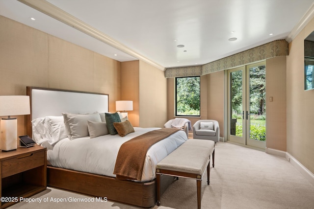 64 Pitkin Way, Aspen, CO 81611 - bedroom with access to outside, light carpet, and recessed lighting