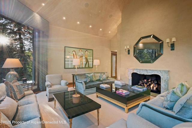64 Pitkin Way, Aspen, CO 81611 - living room with a fireplace and recessed lighting