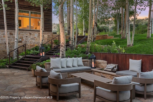1000 Lazy O Rd, Snowmass, CO 81654 - view of patio with an outdoor hangout area and stairway