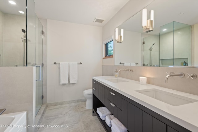 1000 Lazy O Rd, Snowmass, CO 81654 - full bath with double vanity, a sink, toilet, and a shower stall