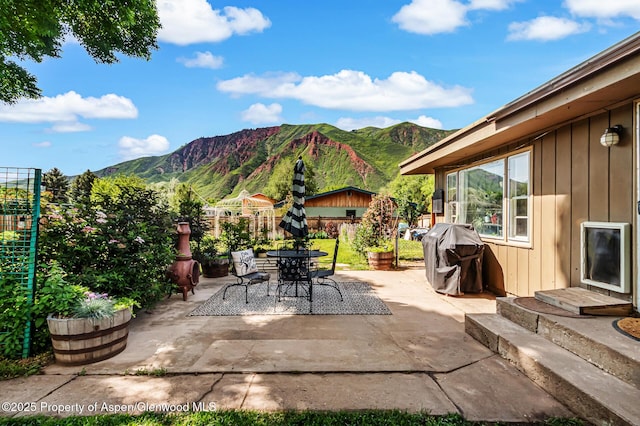 206 Mel Rey Rd, Glenwood Springs, CO 81601 - fenced backyard with a mountain view, outdoor dining space, and a patio area