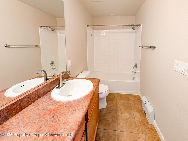 612 Riverview Dr Unit 808, New Castle, CO 81647 - bathroom with baseboard heating, tile patterned flooring, toilet, vanity, and baseboards