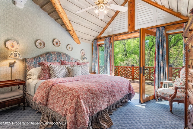 87 Magnifico Dr, Aspen, CO 81611 - carpeted bedroom featuring wood ceiling and french doors