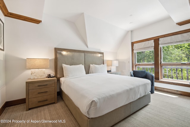 bedroom featuring lofted ceiling