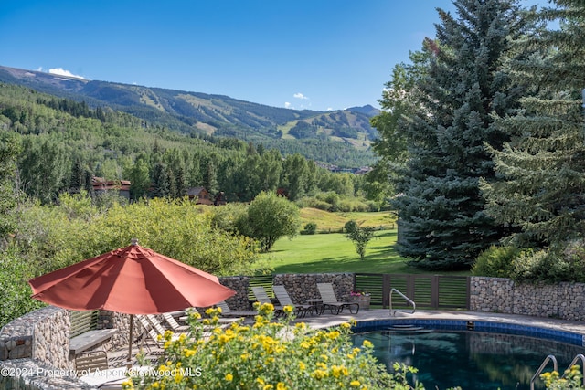 view of mountain feature featuring a wooded view