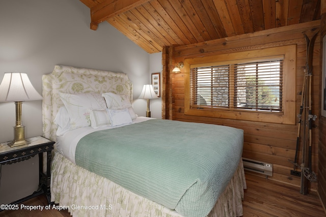 47 Mule Deer Run, Snowmass, CO 81654 - bedroom featuring wood finished floors, a baseboard heating unit, and wooden ceiling