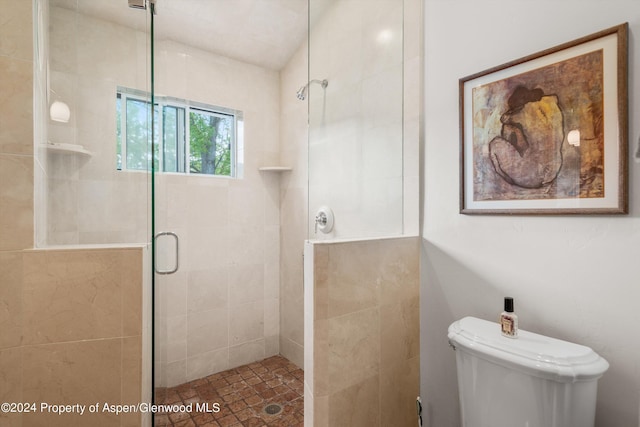 full bath featuring a stall shower and toilet