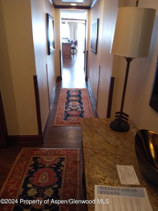 corridor with dark wood-type flooring