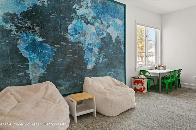 sitting room with carpet floors