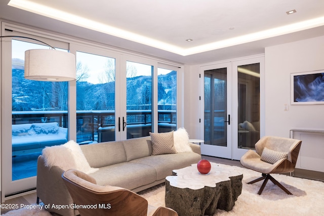 126 Juan St, Aspen, CO 81611 - living area featuring french doors and a mountain view