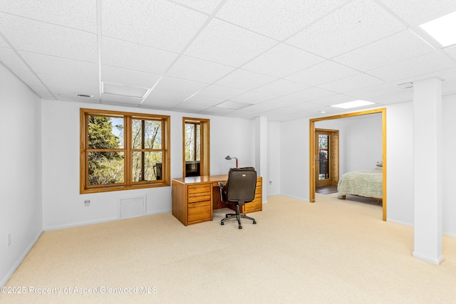 180 Ridge Rd, Gunnison, CO 81230 - office area with carpet floors, a paneled ceiling, and baseboards