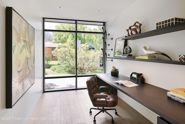 810 W Smuggler St, Aspen, CO 81611 - office space with a wall of windows, light wood-style floors, and built in desk
