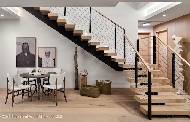 810 W Smuggler St, Aspen, CO 81611 - stairs featuring hardwood / wood-style flooring, baseboards, and recessed lighting