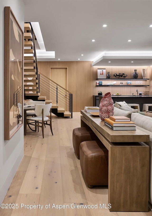 810 W Smuggler St, Aspen, CO 81611 - living room featuring light wood finished floors and recessed lighting