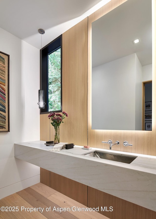 810 W Smuggler St, Aspen, CO 81611 - bathroom featuring vanity and wood finished floors