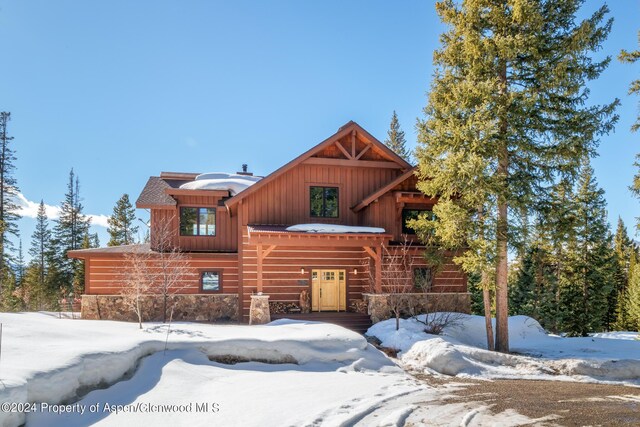 view of log home