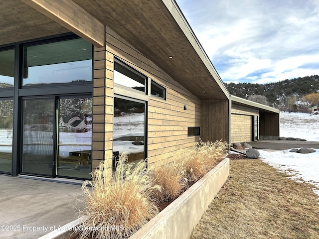 view of snow covered exterior