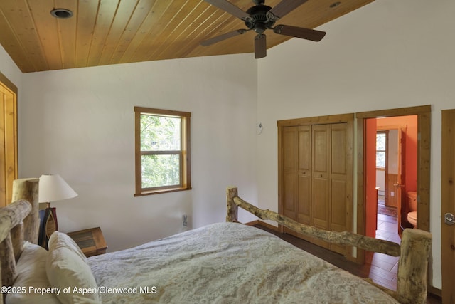 1373 Mclaughlin Ln, Basalt, CO 81621 - bedroom featuring multiple windows, vaulted ceiling, a closet, and wood ceiling