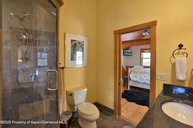 1373 Mclaughlin Ln, Basalt, CO 81621 - ensuite bathroom featuring a shower stall, vanity, toilet, and ceiling fan