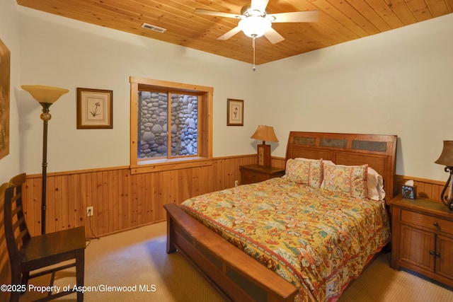 1373 Mclaughlin Ln, Basalt, CO 81621 - bedroom featuring a wainscoted wall, wooden walls, and light carpet