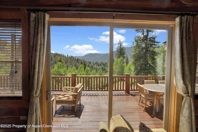 1373 Mclaughlin Ln, Basalt, CO 81621 - entryway featuring a wooded view, wood-type flooring, and a mountain view