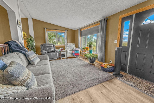 110 Western Ave, Craig, CO 81625 - living area with lofted ceiling, wood finished floors, and a textured ceiling